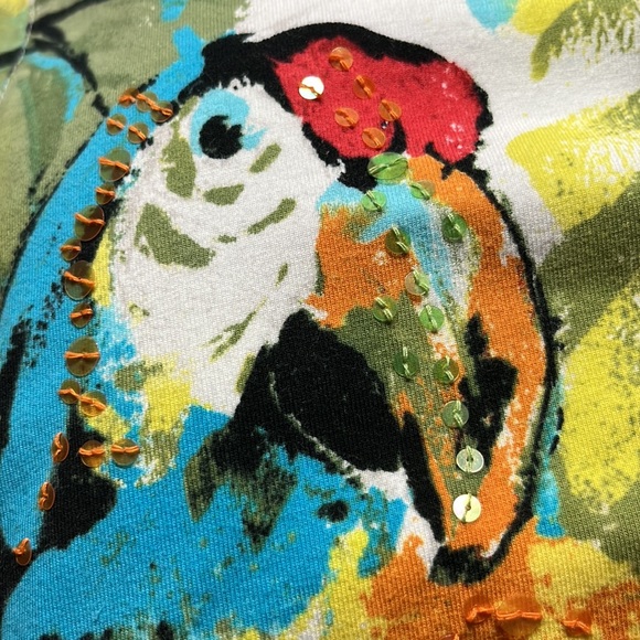 EXC Macaw Parrot Alfred Dunner TOP Women’s L Petite Tropical Avian Bird - Picture 9 of 17